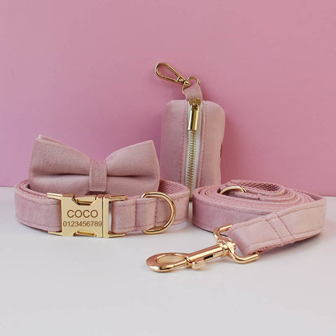 PERSONALIZZABILE - SET COLLARE PER CANI IN VELLUTO ROSA DALIA