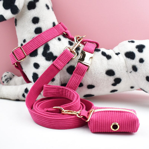 PERSONALIZZABILE - SET PETTORINA PER CANI IN VELLUTO ROSA FRAGOLA A COSTE