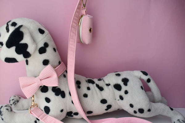 PERSONALIZZABILE - SET COLLARE PER CANI IN VELLUTO ROSA CONFETTO A COSTE