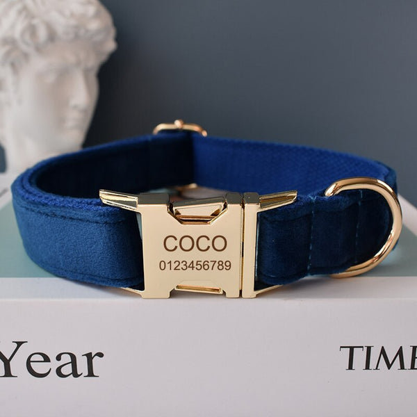 PERSONALIZZABILE - SET COLLARE PER CANI IN VELLUTO BLU