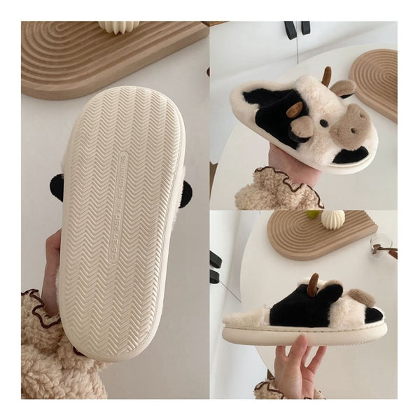 FURRY COW SLIPPERS