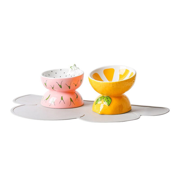CIOTOLA PER CANI RIALZATA IN CERAMICA FRUTTI