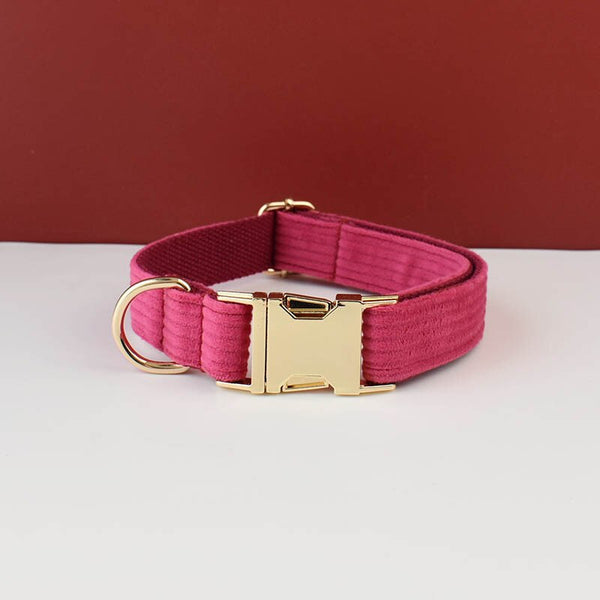PERSONALIZZABILE - SET COLLARE PER CANI IN VELLUTO ROSA FRAGOLA A COSTE