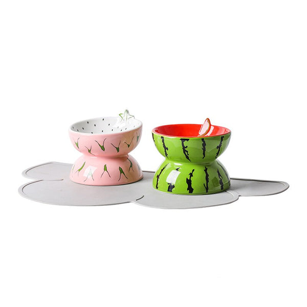 CIOTOLA PER CANI RIALZATA IN CERAMICA FRUTTI