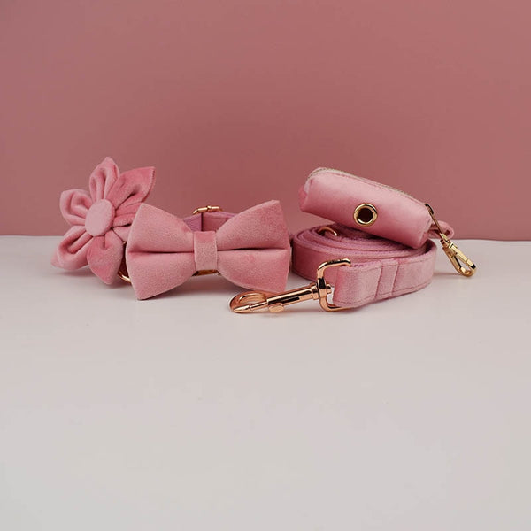 PERSONALIZZABILE - SET PETTORINA PER CANI IN VELLUTO ROSA