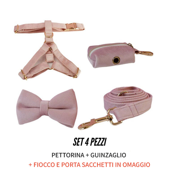 PERSONALIZZABILE - SET PETTORINA PER CANI IN VELLUTO ROSA CIPRIA