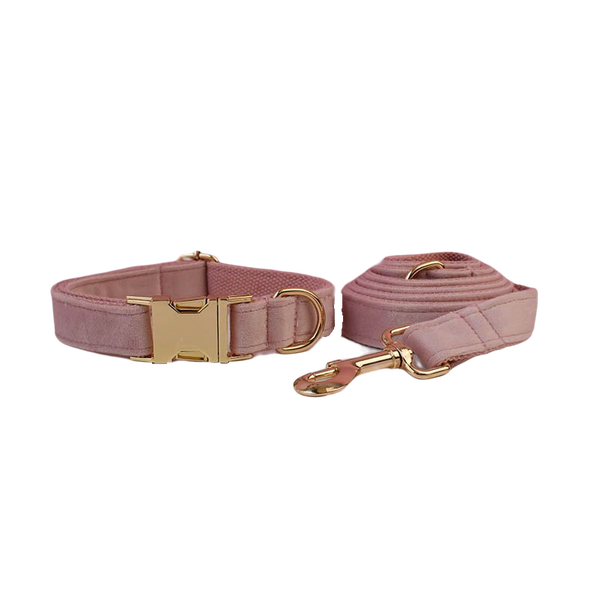PERSONALIZZABILE - SET COLLARE PER CANI IN VELLUTO ROSA DALIA