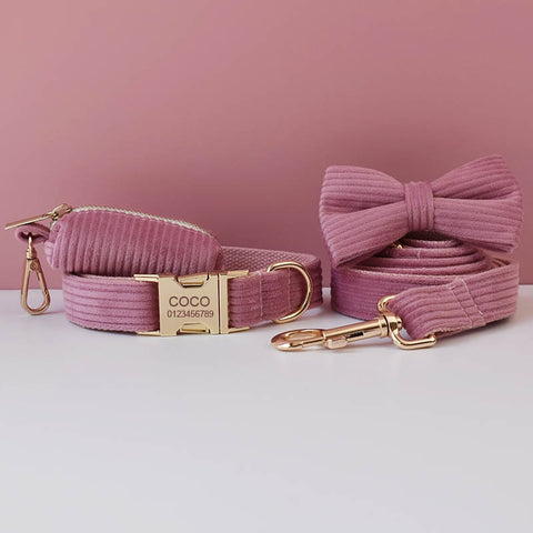 PERSONALIZZABILE - SET COLLARE PER CANI IN VELLUTO CAMELIA A COSTE