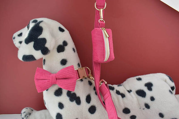 PERSONALIZZABILE - SET COLLARE PER CANI IN VELLUTO ROSA FRAGOLA A COSTE