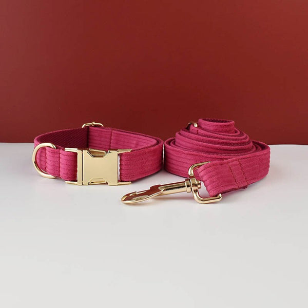 PERSONALIZZABILE - SET COLLARE PER CANI IN VELLUTO ROSA FRAGOLA A COSTE