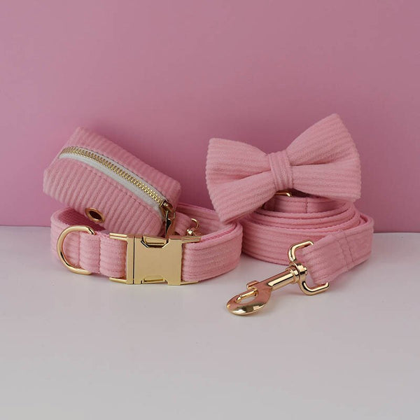 PERSONALIZZABILE - SET COLLARE PER CANI IN VELLUTO ROSA CONFETTO A COSTE