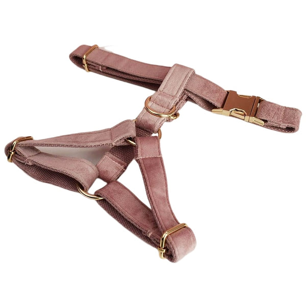 CUSTOMIZABLE - DOG HARNESS SET IN ANTIQUE PINK VELVET