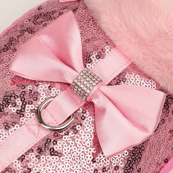 SET PETTORINA PER CANI PAILLETTES CON FIOCCO E PELLICCIA