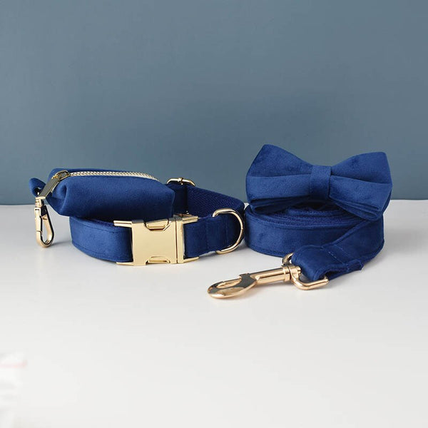 PERSONALIZZABILE - SET COLLARE PER CANI IN VELLUTO BLU