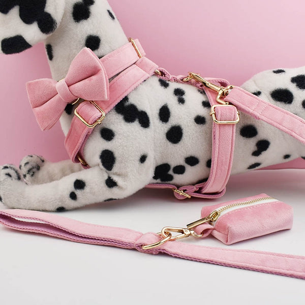 PERSONALIZZABILE - SET PETTORINA PER CANI IN VELLUTO ROSA