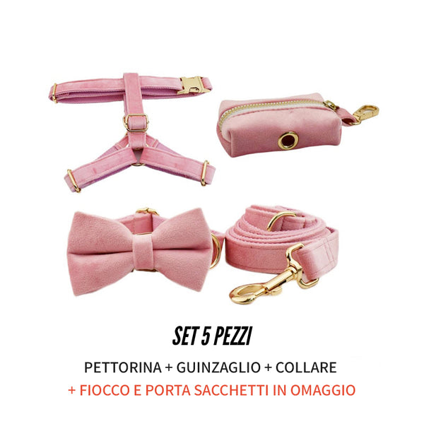 PERSONALIZZABILE - SET PETTORINA PER CANI IN VELLUTO ROSA