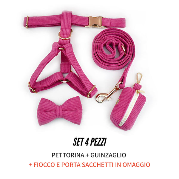 PERSONALIZZABILE - SET PETTORINA PER CANI IN VELLUTO ROSA FRAGOLA A COSTE