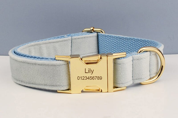 PERSONALIZZABILE - SET PETTORINA PER CANI IN VELLUTO BLU GHIACCIO