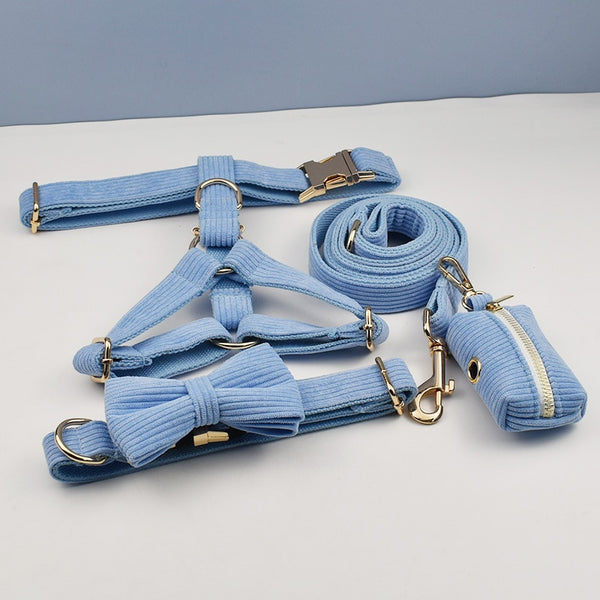 PERSONALIZZABILE - SET PETTORINA PER CANI IN VELLUTO CELESTE A COSTE