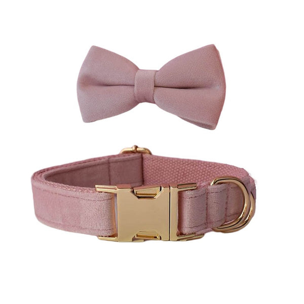 PERSONALIZZABILE - SET COLLARE PER CANI IN VELLUTO ROSA DALIA