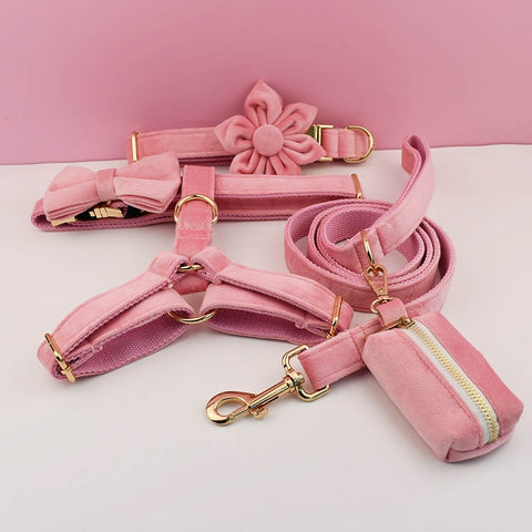 PERSONALIZZABILE - SET PETTORINA PER CANI IN VELLUTO ROSA
