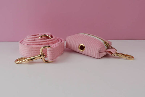 PERSONALIZZABILE - SET COLLARE PER CANI IN VELLUTO ROSA CONFETTO A COSTE