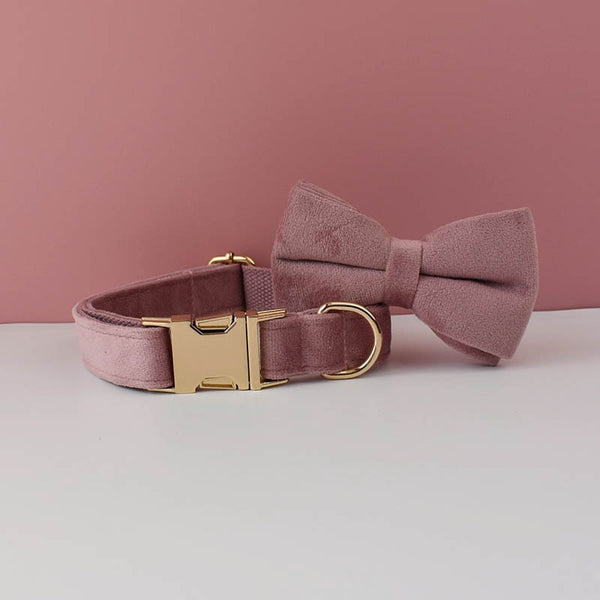 CUSTOMIZABLE - DOG HARNESS SET IN ANTIQUE PINK VELVET