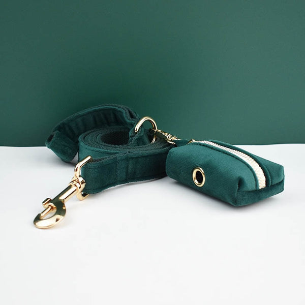 PERSONALIZZABILE - SET PETTORINA PER CANI IN VELLUTO VERDE SCURO