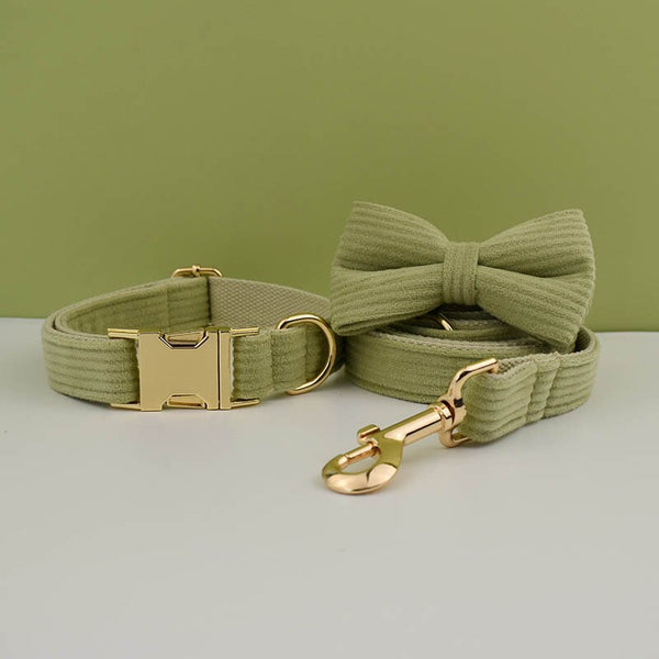 PERSONALIZZABILE - SET COLLARE PER CANI IN VELLUTO PISTACCHIO A COSTE