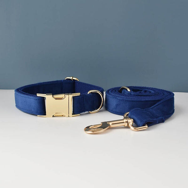 PERSONALIZZABILE - SET COLLARE PER CANI IN VELLUTO BLU