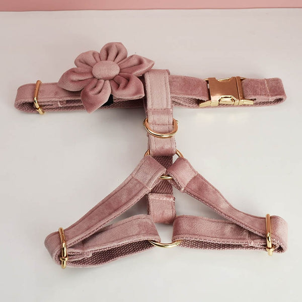 CUSTOMIZABLE - DOG HARNESS SET IN ANTIQUE PINK VELVET