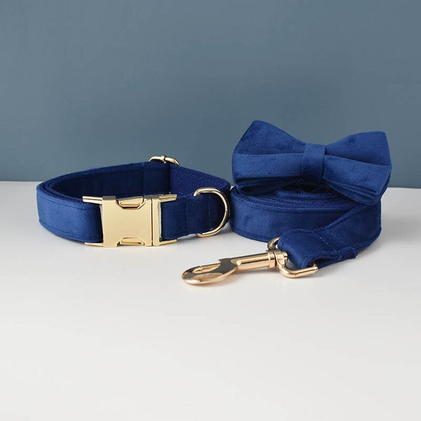 PERSONALIZZABILE - SET COLLARE PER CANI IN VELLUTO BLU