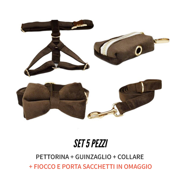 PERSONALIZZABILE - SET PETTORINA PER CANI IN VELLUTO CIOCCOLATO