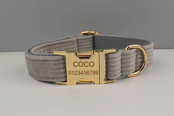 PERSONALIZZABILE - SET COLLARE PER CANI IN VELLUTO GRIGIO A COSTE