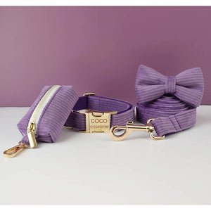 PERSONALIZZABILE - SET COLLARE PER CANI IN VELLUTO VIOLA A COSTE