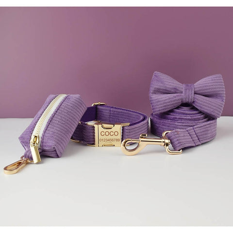 PERSONALIZZABILE - SET COLLARE PER CANI IN VELLUTO VIOLA A COSTE
