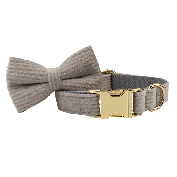 PERSONALIZZABILE - SET COLLARE PER CANI IN VELLUTO GRIGIO A COSTE