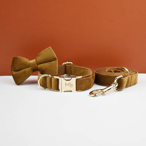 PERSONALIZZABILE - SET PETTORINA PER CANI IN VELLUTO CARAMELLO