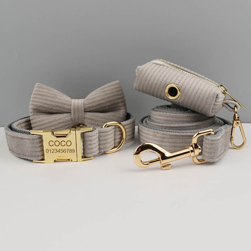PERSONALIZZABILE - SET COLLARE PER CANI IN VELLUTO GRIGIO A COSTE