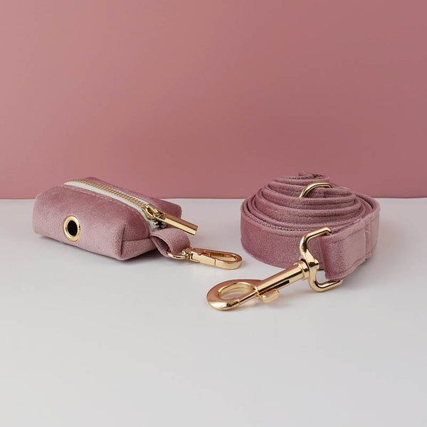 CUSTOMIZABLE - DOG HARNESS SET IN ANTIQUE PINK VELVET