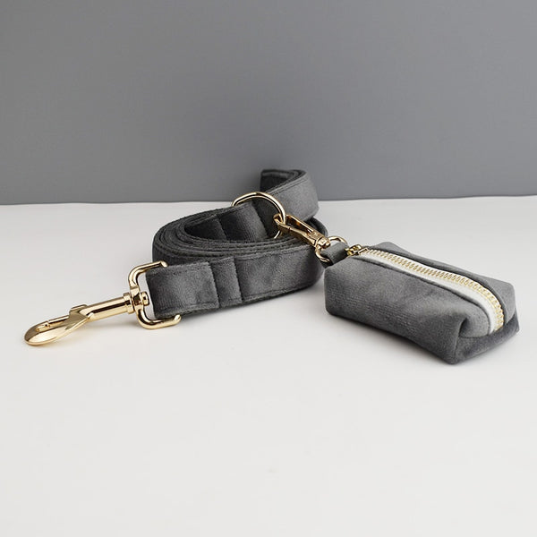 PERSONALIZZABILE - SET PETTORINA PER CANI IN VELLUTO GRIGIO SCURO