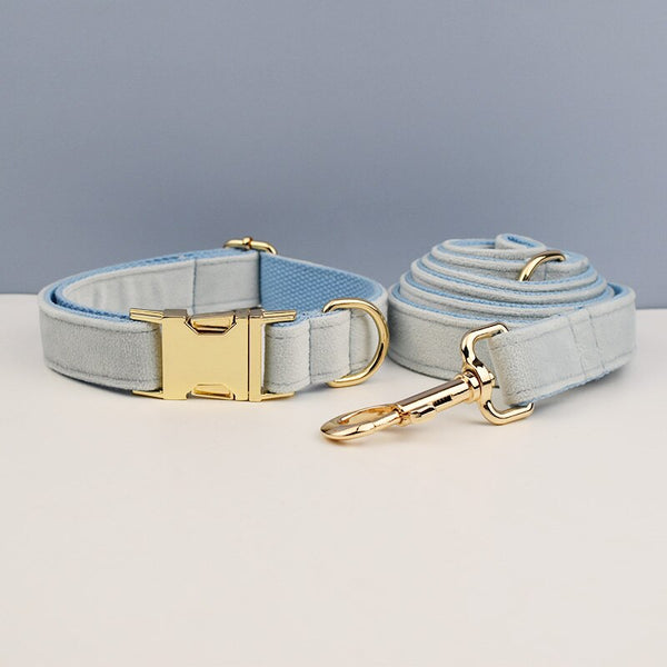 PERSONALIZZABILE - SET PETTORINA PER CANI IN VELLUTO BLU GHIACCIO