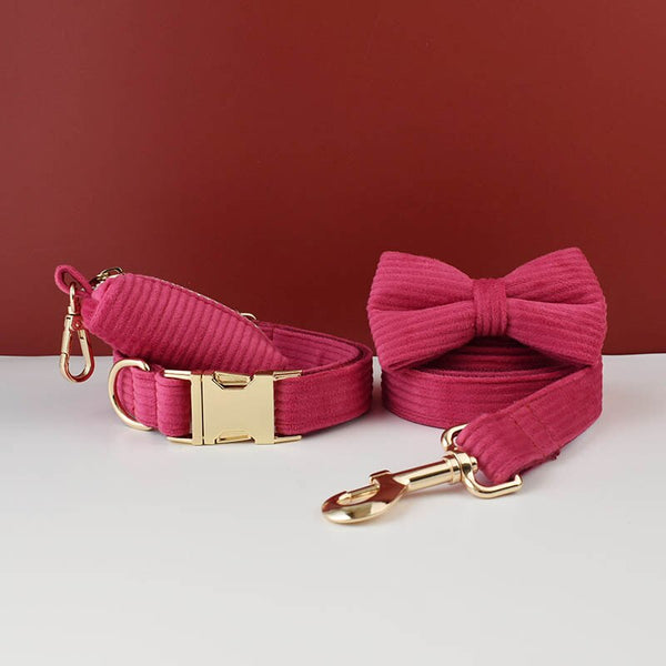 PERSONALIZZABILE - SET COLLARE PER CANI IN VELLUTO ROSA FRAGOLA A COSTE