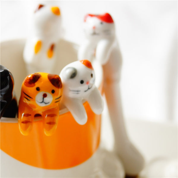 CUCCHIAINI IN CERAMICA GATTO