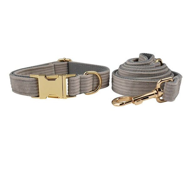 PERSONALIZZABILE - SET COLLARE PER CANI IN VELLUTO GRIGIO A COSTE