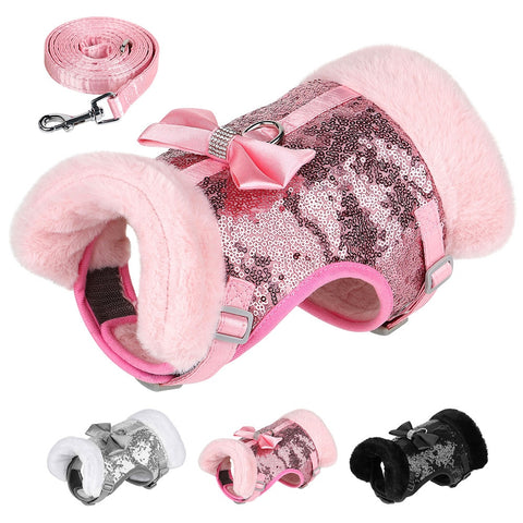 SET PETTORINA PER CANI PAILLETTES CON FIOCCO E PELLICCIA