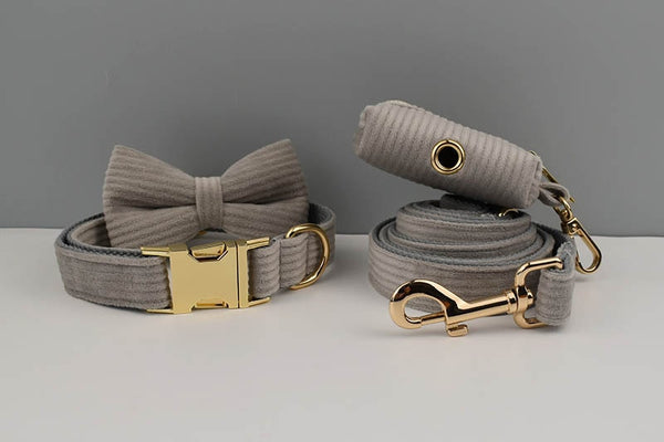 PERSONALIZZABILE - SET COLLARE PER CANI IN VELLUTO GRIGIO A COSTE
