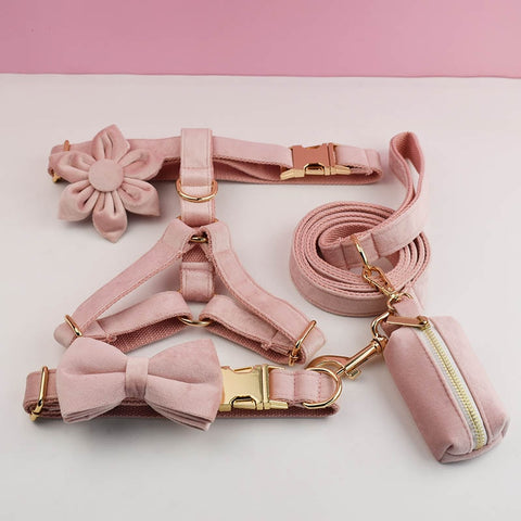 PERSONALIZZABILE - SET PETTORINA PER CANI IN VELLUTO ROSA CIPRIA