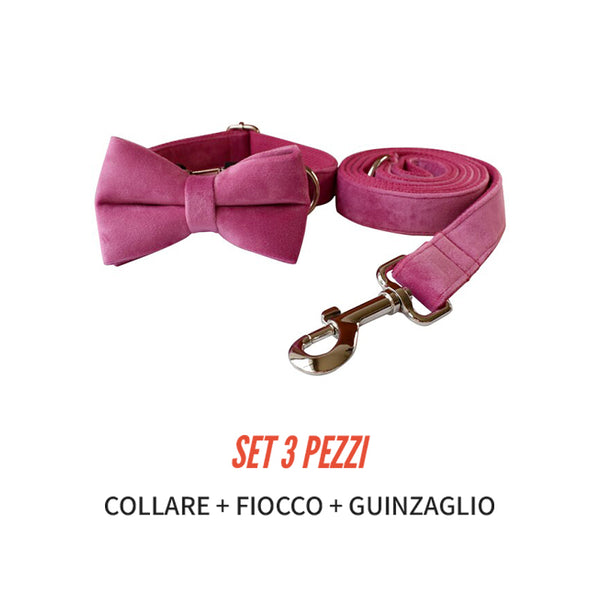 PERSONALIZZABILE - SET COLLARE PER CANI IN VELLUTO PEONIA
