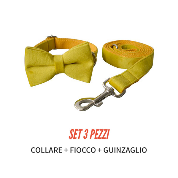 PERSONALIZZABILE - SET COLLARE PER CANI IN VELLUTO GIALLO